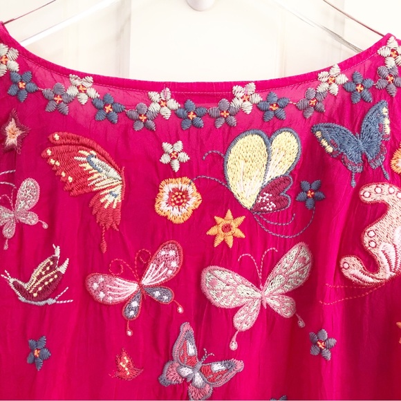Johnny Was | Butterfly & Floral Embroidered Pink Short Sleeve Bellona Blouse - Picture 8 of 11